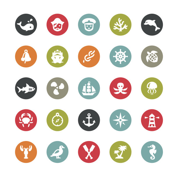 海洋和海洋生物相关的矢量图标/ Ringico系列图片下载