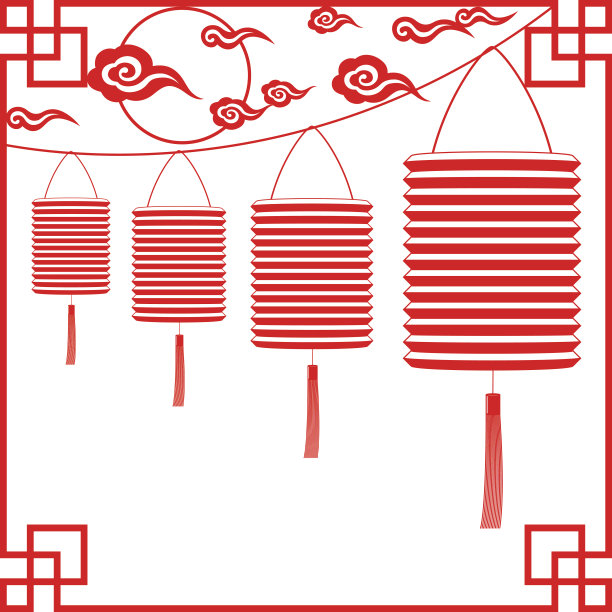 满月与中国灯笼剪纸艺术图片下载