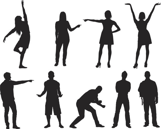 随意的男性和女性剪影图片下载