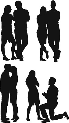 一对夫妇的多个剪影图片下载