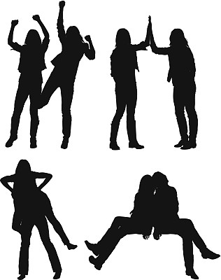 女性朋友摆姿势的多个剪影图片下载