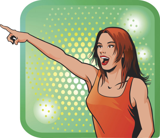 兴奋的年轻女子指着前方图片下载