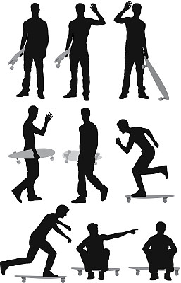 一个长板男人的多个剪影图片下载