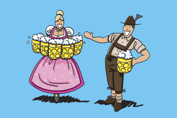 皮短裤男欢迎啤酒节啤酒服务员图片下载