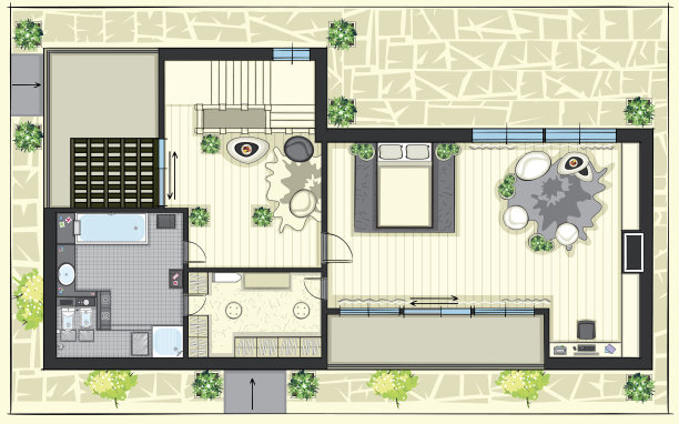房子顶部平面图和家具。二楼图片下载