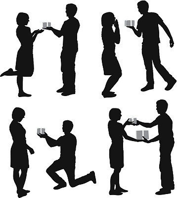 情侣的剪影和礼物图片下载