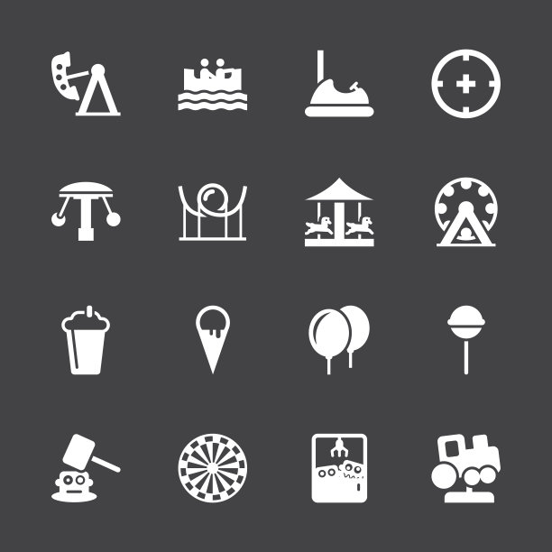 主题公园图标-白色系列| EPS10图片下载