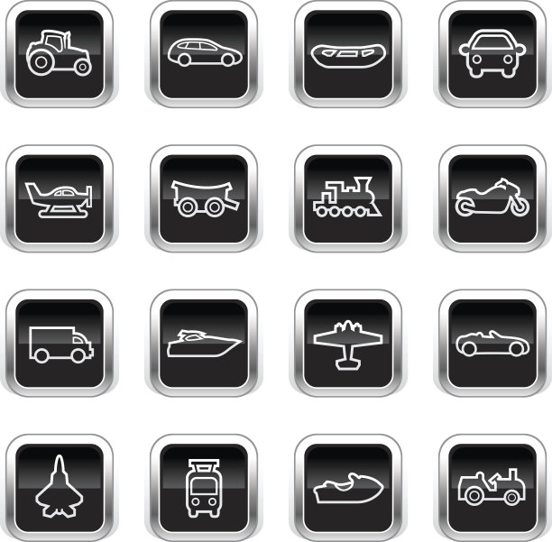 超光泽黑色图标 - 交通运输轮廓图片下载