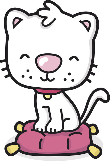 卡通猫坐在粉红色的枕头上图片下载
