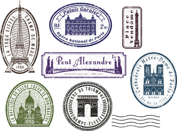 巴黎旅行橡皮图章图片下载