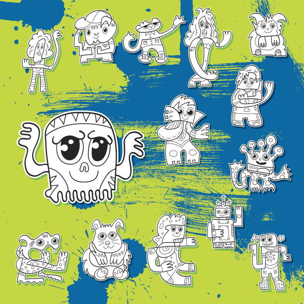 有趣的街头艺术涂鸦字符集图片下载