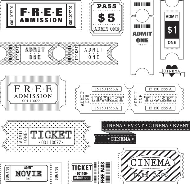 一套电影票(黑白)图片下载