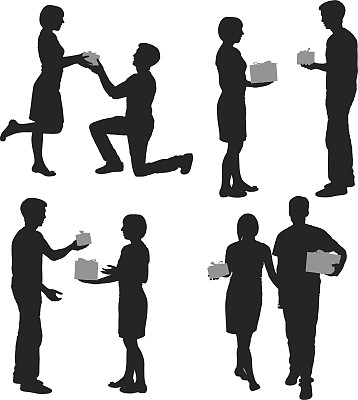 人们的剪影与礼物图片下载