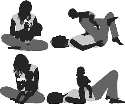 一个母亲和她的孩子的剪影图片下载