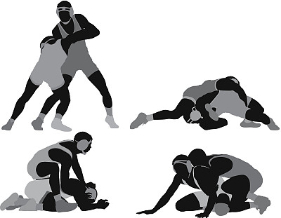 动作中摔跤手的剪影图片下载