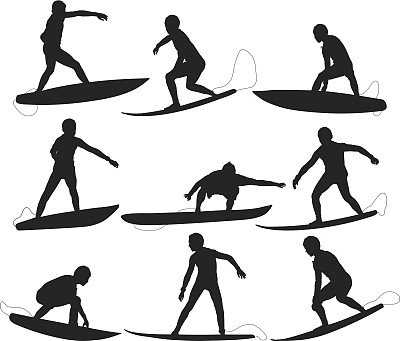 多个剪影的冲浪者图片下载