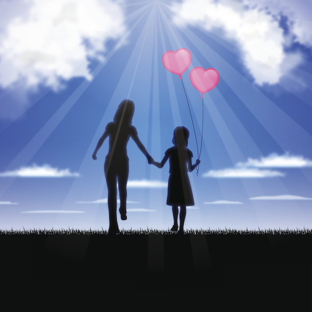 母亲节背景【蓝天上的母亲和孩子】图片下载