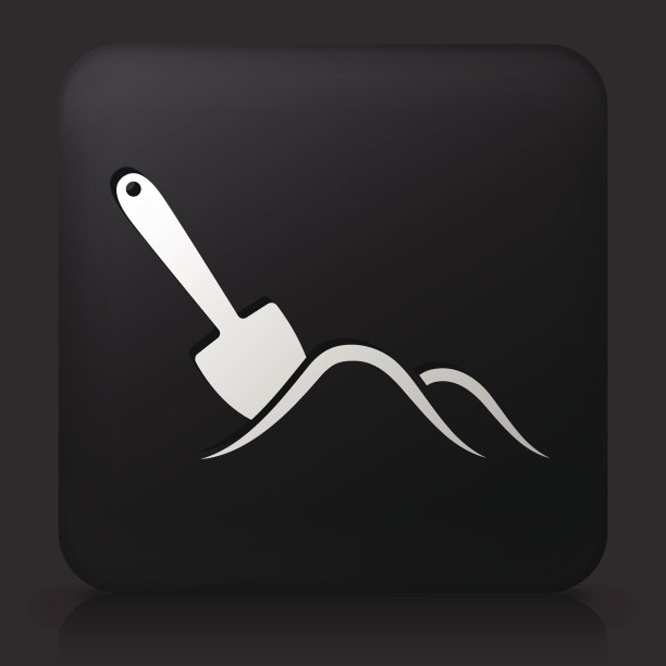 黑色方形按钮与铲子和沙子图标图片下载