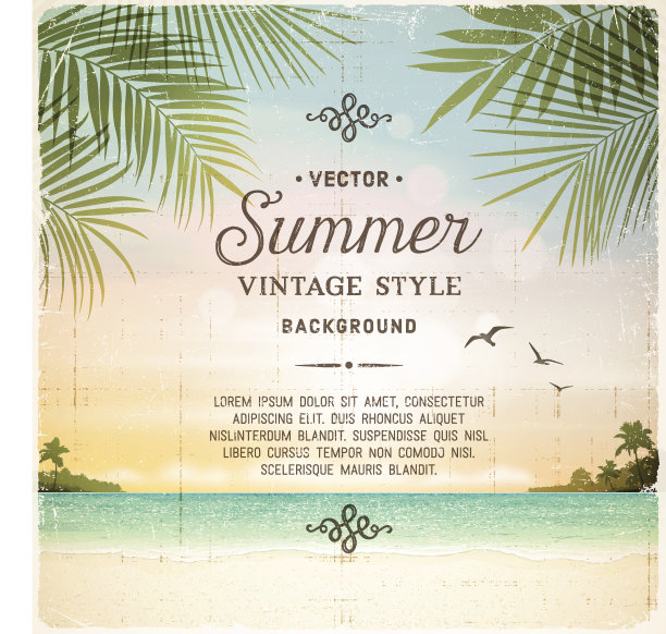 热带复古海滩夏季背景素材图片