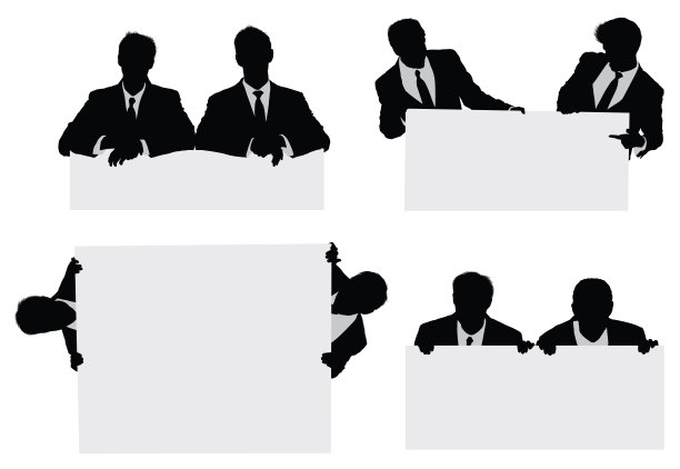 商人们高举着广告牌的剪影图片下载