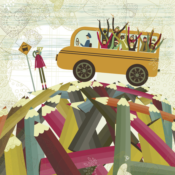 校车与儿童图片下载