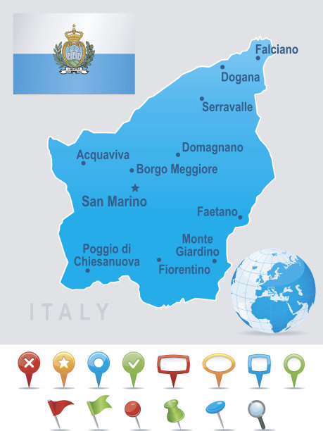 圣马力诺地图-城市，旗帜和图标图片下载