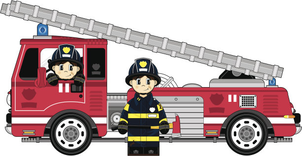消防队员与消防车图片下载