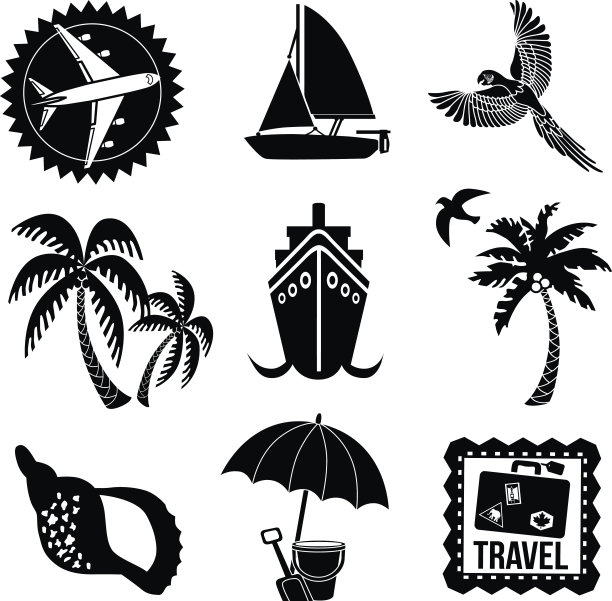 热带度假旅游图标集图片下载