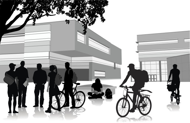 自行车学生矢量剪影图片下载