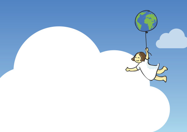 有地球气球背景的女孩图片下载