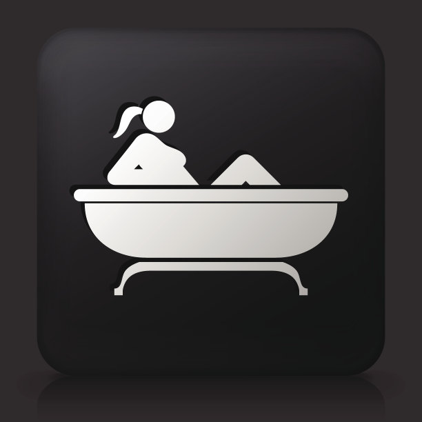 黑色方形按钮与女人在浴缸图标图片下载