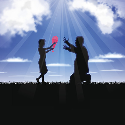 父亲节背景素材[蓝天下父与子]图片下载