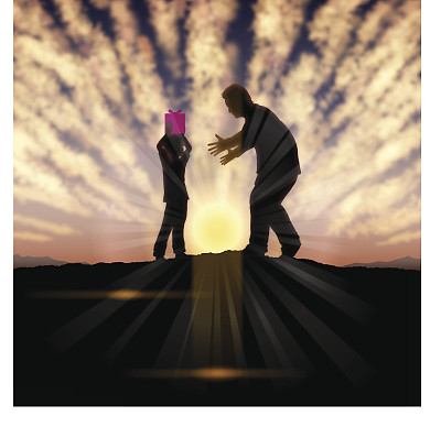 父亲节的背景[夕阳中的父亲和孩子]图片下载