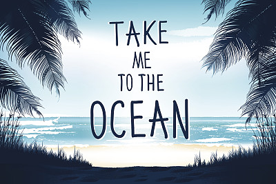 以蓝色的棕榈树为背景的海滩图片下载