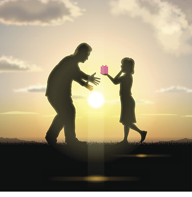 父亲节的背景[夕阳中的父亲和孩子]图片下载