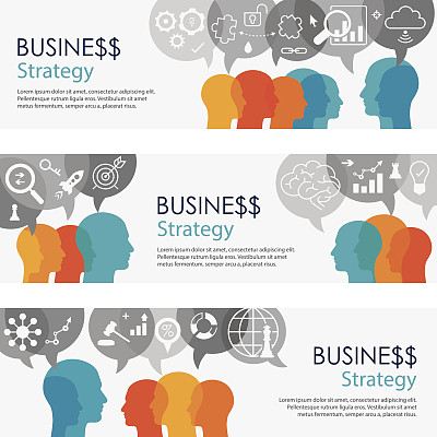 商业策略横幅和图标设置图片下载