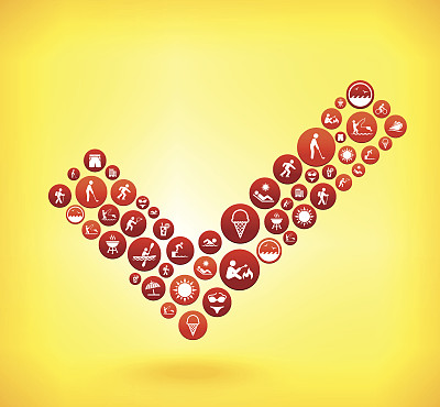 检查标记夏季时间的乐趣和户外矢量图形。图片下载