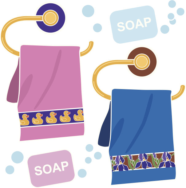 粉色和蓝色的浴巾和肥皂图片下载