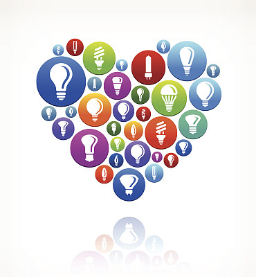 心脏灯泡和灯光矢量图形图片下载