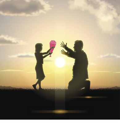 父亲节背景：[夕阳下的父与子]图片下载