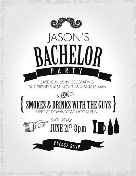 黑白优雅单身派对邀请函设计模板图片下载