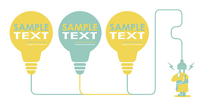 一个微笑的秃头胡子男子(商人)插了一个点子灯泡图片下载