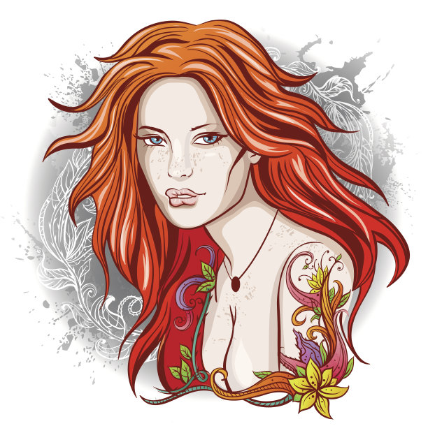 有纹身的红发女孩图片下载