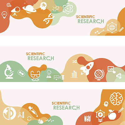 科学研究横幅和相关的图标设置图片下载