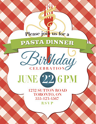 意大利面晚餐垂直邀请海报模板在方格背景图片下载