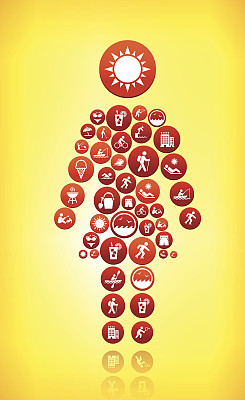 女性棍图夏日乐趣和户外矢量图形。图片下载