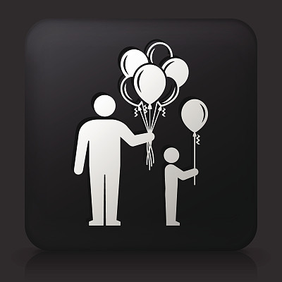 黑色方形按钮与家庭和气球图标图片下载