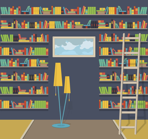 插图。旧的大家庭图书馆内部图片下载