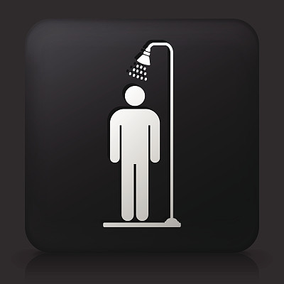 黑色方形按钮与淋浴图标图片下载