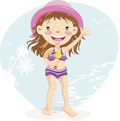 小女孩在海滩上打个招呼图片下载